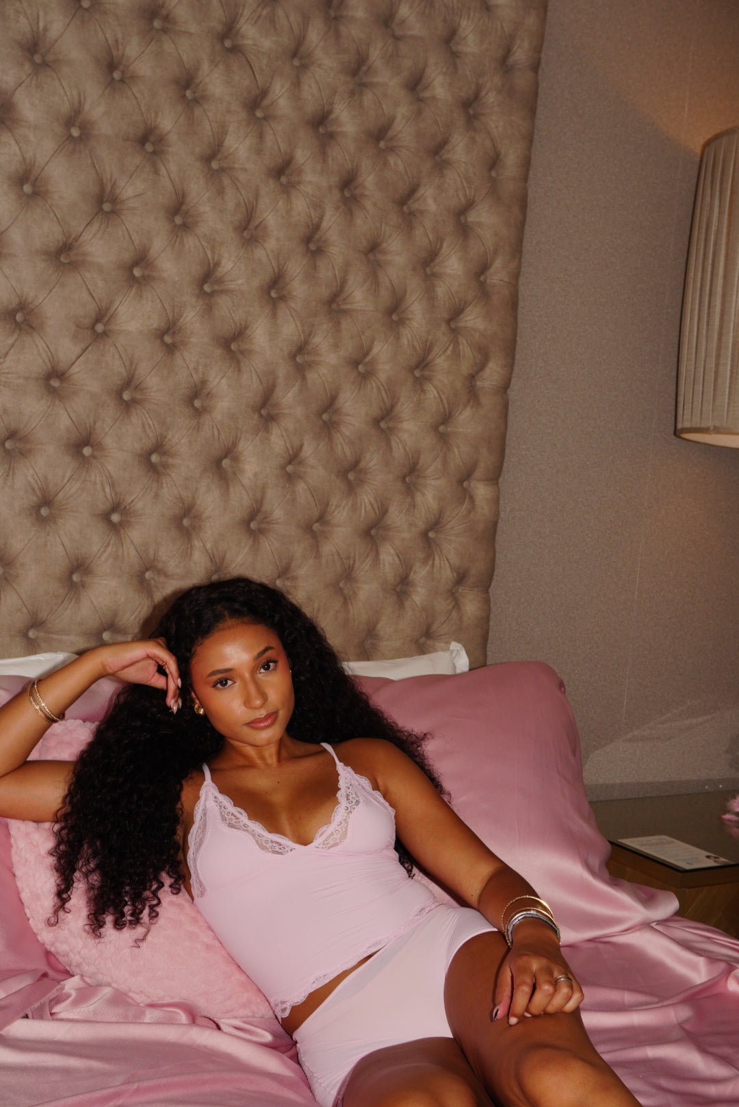 Lightweight pink lace cami designed for lounging